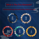 Five Elements Healing Crystals Bracelet - Wood Fire Earth Metal Water Energy Balance for Men & Women (Chakra Gift)