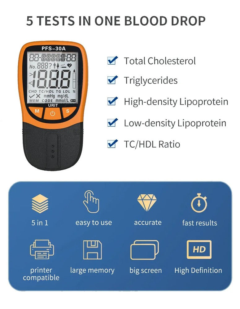 URIT 5 In1 Blood Lipid Meter Analyzer Cholesterol Triglycerid 20pcs Strips ls22